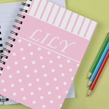 Personalised Pink Dot Stripe Notebook