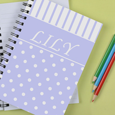Personalised Lavender Dot Stripe Notebook