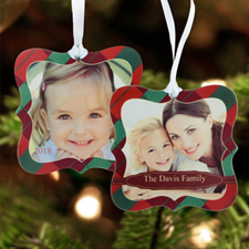 Red Christmas Personalised Photo Metal Ornament Ornate 3