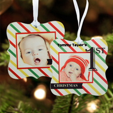 First Christmas Personalised Photo Metal Ornament Ornate 3