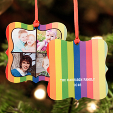 Colourful Stripes Personalised Metal Ornament Square 3