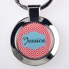 Red Diamonds Personalised Round Metal Keychain (Small)