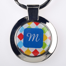 Colourful Grid Personalised Round Metal Keychain (Small)
