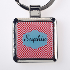Red Diamonds Personalised Square Metal Keychain (Small)