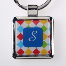 Colourful Grid Personalised Square Metal Keychain (Small)