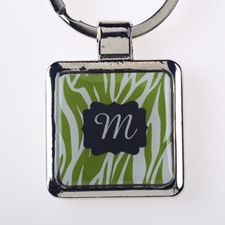 Lime Animal Print Personalised Metal Square Keychain (Small)