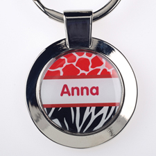 Red Black Animal Print Personalised Round Metal Keychain (Small)