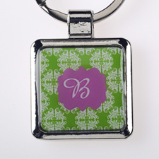 Lime Floral Personalised Square Metal Keychain (Small)