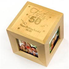 Happy Fifty Birthday Personalised Engraved Wooden Photo Cube