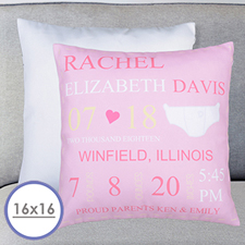 Girl Birth Announcement Personalised Pillow Cushion Cover 16