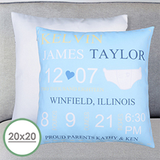 Boy Birth Announcement Personalised Large Pillow Cushion Cover 20