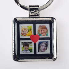 Black Four Collage Personalised Square Metal Keychain (Small)