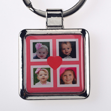 Red Four Collage Personalised Square Metal Keychain (Small)