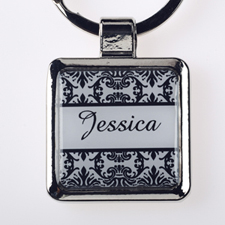 Damask Personalised Square Metal Keychain (Small)