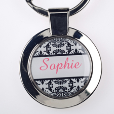 Damask Personalised Round Metal Keychain (Small)