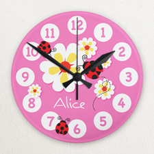 Pink Ladybug Personalised Acrylic Clock Custom Printed