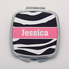 Zebra Skin Pink Personalised Round Compact Mirror