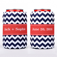 Navy Chevron Stripe Personalised Can Cooler