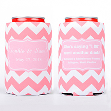 Carol Pink Chevron Frame Personalised Can Cooler