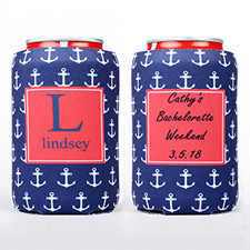 Navy Anchor Personalised Can Cooler
