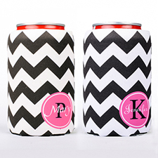 Black Chevron Fuchsia Frame Personalised Can Cooler
