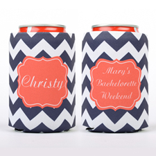 Navy Chevron Carol Personalised Can Cooler