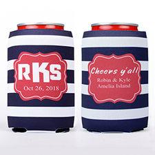 Navy Strip Personalised Can Cooler