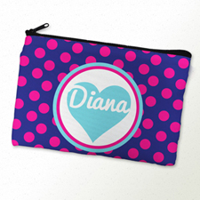 Fuchsia Dot And Heart Personalised Cosmetic Bag