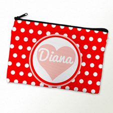 Red Dot And Heart Personalised Cosmetic Bag