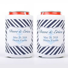 Blue Nautical Wedding Personalised Can Cooler