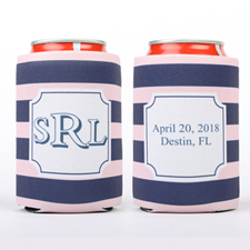 Pink Navy Strip Personalised Can Cooler