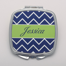 Navy Chevron Lime Personalised Square Compact Mirror