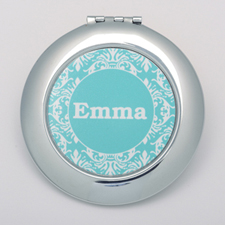 Teal Damask Personalised Round Compact Mirror