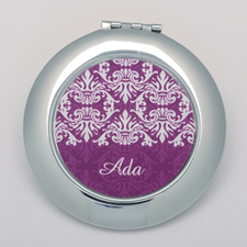 Plum Damask Round Personalised Compact Mirror