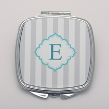 Monogrammed Grey Stripe Personalised Square Compact Mirror
