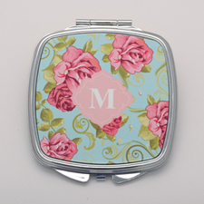Vintage Rose Personalised Square Compact Mirror