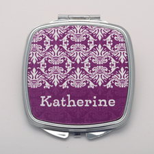 Plum Damask Personalised Square Compact Mirror