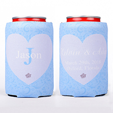 Floral Heart Personalised Can Cooler, Blue