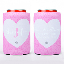 Floral Heart Personalised Can Cooler, Pink