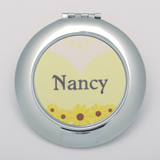 Yellow Floral Wedding Personalised Round Compact Mirror