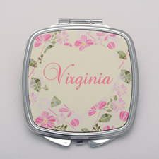 Pastel Red Floral Personalised Square Compact Mirror