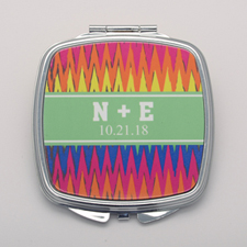 Colourful Zig Zag Personalised Square Compact Mirror
