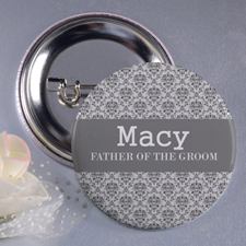 Damask Father Of The Groom Personalised Button Pin, 3