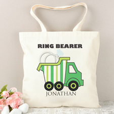 Ring Bearer Green Stripe Truck Personalised Tote Bag