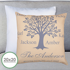 Beige Family Tree Personalised Large Pillow Cushion Cover 20