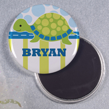 Green Turtle Personalised Round Button Magnet