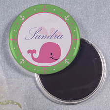 Whale Girl Personalised Round Button Magnet
