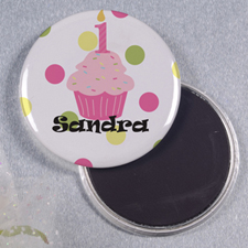 First Birthday Cupcake Personalised Round Button Magnet