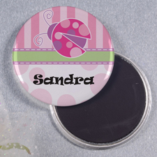 Pink Lady Bug Personalised Round Button Magnet