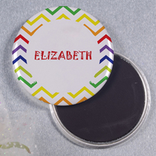 Rainbow Chevron Personalised Round Button Magnet